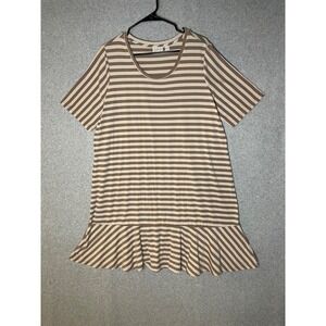 LOGO Midi Dress XL Striped Brown Tan‎ Soft Lightweight Drop Waist Flounce